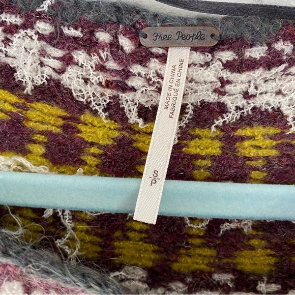 Free People Sweater Gray Knit Sz. Small Baltic Fair Isle Boatneck Bishop Sleeve - Picture 4 of 13